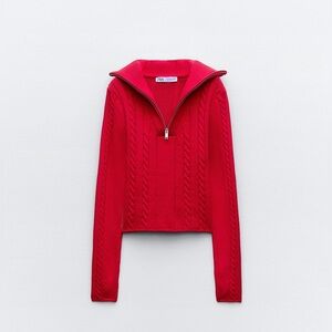 Zara Red Cable Knit Sweater Sz Medium